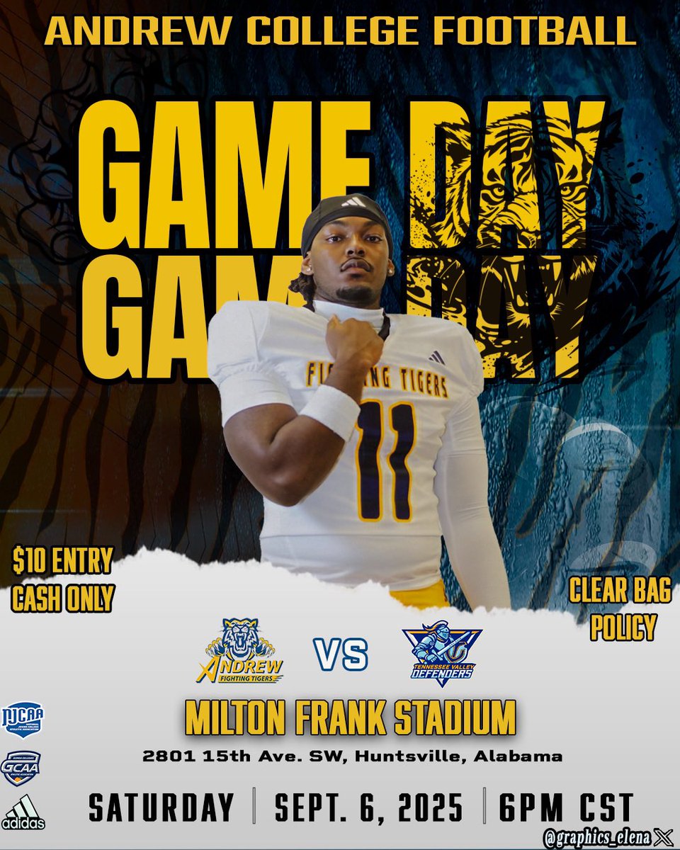 Derrick Lucas (@dcanes40lucas) on Twitter photo It’ Game Day in Alabama! Fighting Tigers open the 2025 season today on the road in Huntsville Alabama.
🆚 Tennessee Valley Defenders
🏟️ Milton Frank Stadium 
⏰ 6:00 pm CST/ 7:00pm  EST It’ Game Day in Alabama! Fighting Tigers open the 2025 season today on the road in Huntsville Alabama.
🆚 Tennessee Valley Defenders
🏟️ Milton Frank Stadium 
⏰ 6:00 pm CST/ 7:00pm  EST