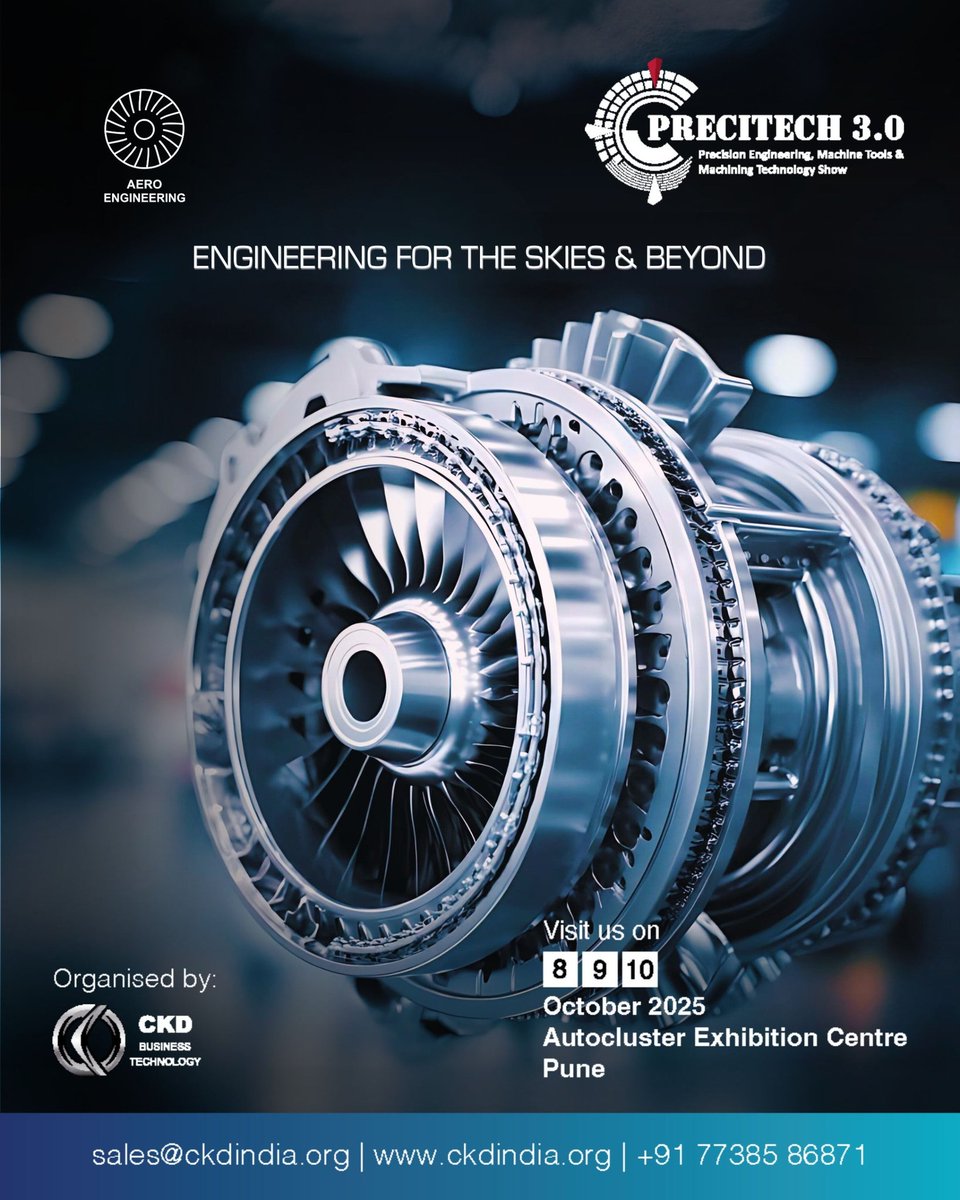 From precision parts to advanced materials-explore Aerospace &amp; Defence manufacturing solutions at #Precitech2025, 8-9-10 Oct, Autocluster, Pune
#AeroEngineering #DefenceManufacturing #PrecisionParts #EngineeringFuture #MachineToolsIndia #AerospaceExpo #MakeInIndia #Precitech2025