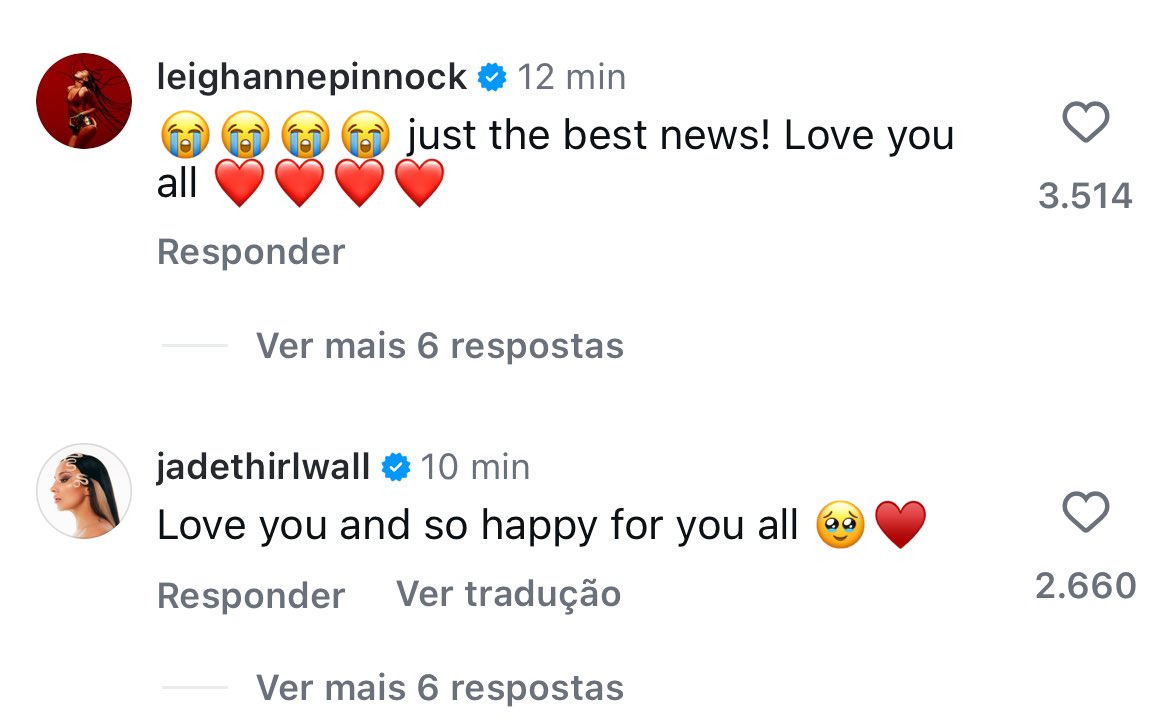 BrasilLM's tweet image. Jade e Leigh parabenizando a Perrie e Alex pela gravidez ✨