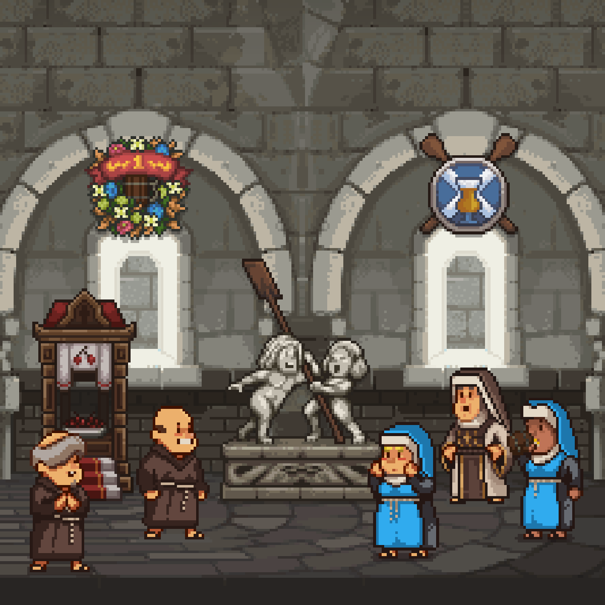 Abbess Catherine... we swear on everything that is hoppy🫣 It's but a trophy that commemorates our Laymen's hard work around Ale Abbey!🍻⛪
#indiegame #pixelart #screenshotsaturday
