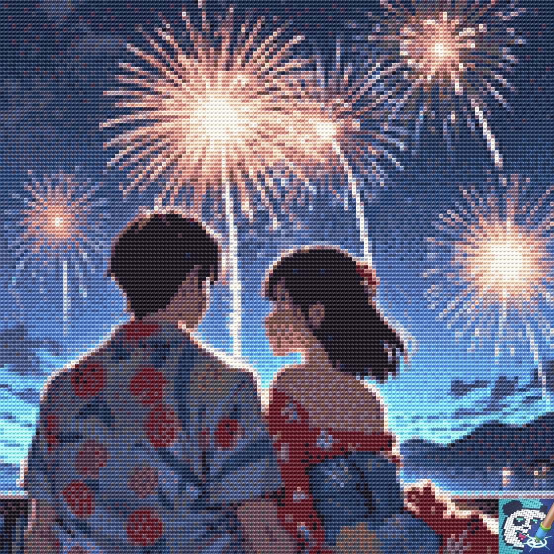 花火のパステル画 原画 ソフトパステルで花火を描く