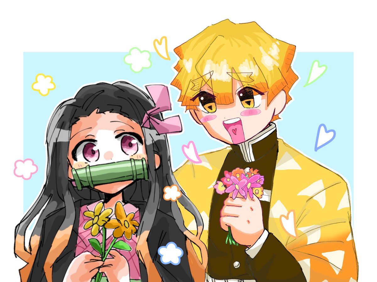 na_un2's tweet photo. 合作しました🌸🌼
 #鬼滅の刃 https://t.co/FvOeUWey00