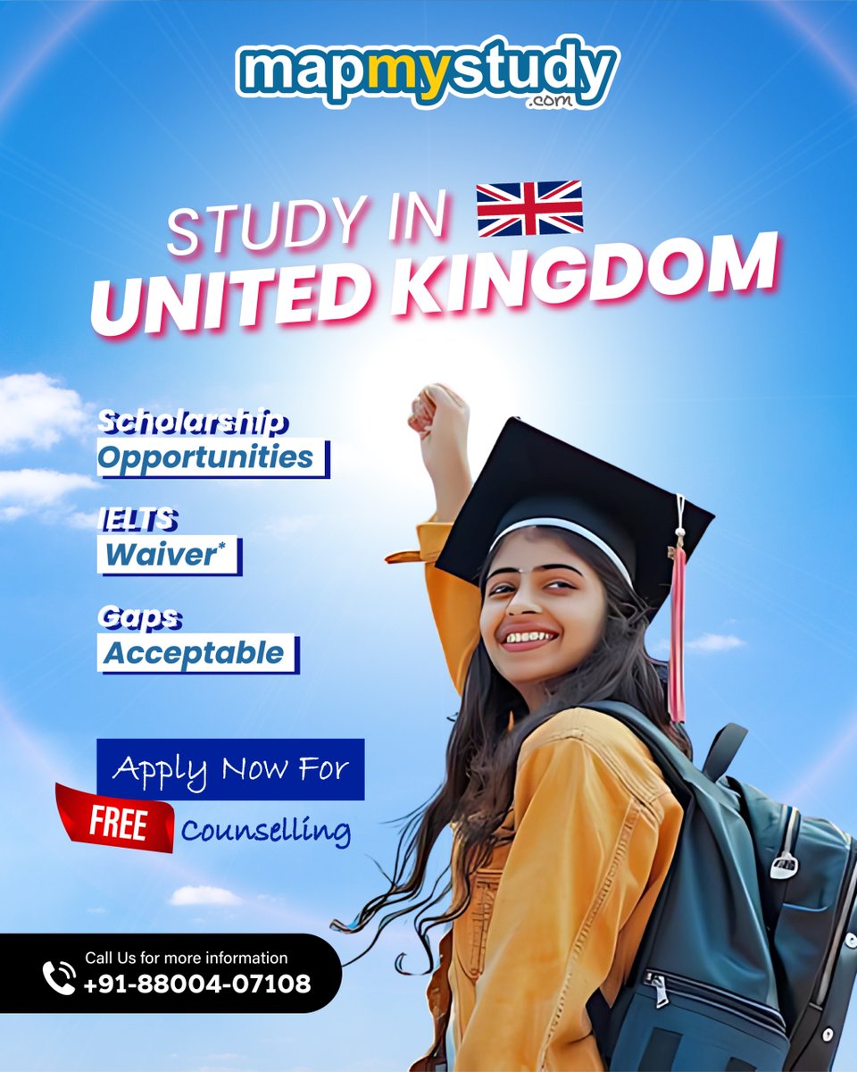 MapMyStudy's tweet image. 🌍 Dreaming of studying in the United Kingdom? 

✨ Scholarship Opportunities | IELTS Waiver* | Gaps Acceptable

✅ Apply now for FREE Counselling and take the first step toward your global career!

📞 Call us today: +91-88004-07108
#StudyInUK #MapMyStudy #StudyAbroad