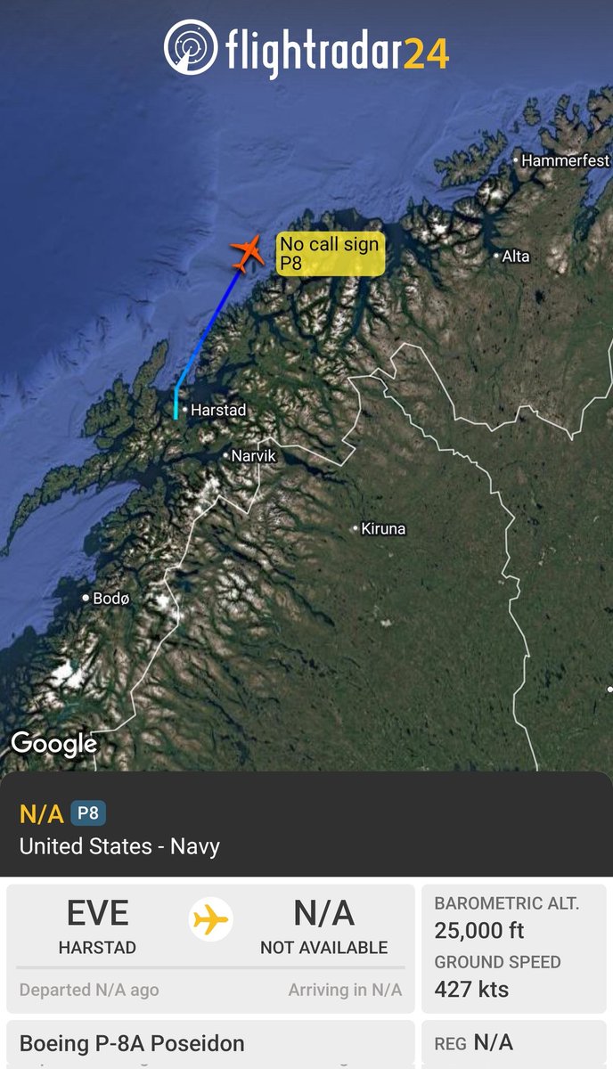 sipjack1776's tweet photo. P-8A ๐บ๐ฒ
#AE686F
Out of Harstad tracking N to the Barents Sea
@Borrowed7Time @N214WN https://t.co/4XFOlPs9pi
