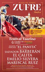 Zufre (Huelva) hoy festival con erales de Gabriel Rojas para el rejoneador El Panita, Salvador Barberán, <a href="/EJCalita/">EJ Calita</a>, <a href="/EmilioSilveraR/">Emilio Silvera</a> y el novillero <a href="/mariscalRuizz/">Mariscal Ruiz</a> <a href="/portaltaurino/">Portal Taurino</a>