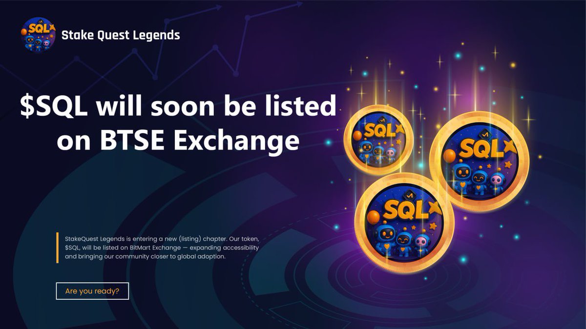 SQLegends's tweet image. 📣 Global Expansion Continues! 🚀
We’re thrilled to announce that $SQL will soon be listed on BTSE Exchange — opening new doors for players, stakers, and builders worldwide.
✨ What this means for our ecosystem:
✅ Wider global access to $SQL
✅ Stronger liquidity & adoption…