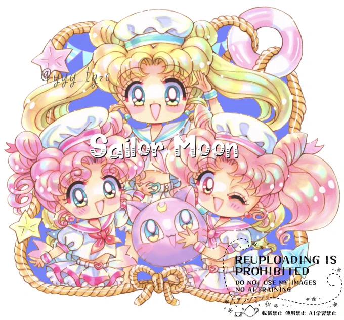 もう9月だけどマリンルックな3人娘 #SailorMoon