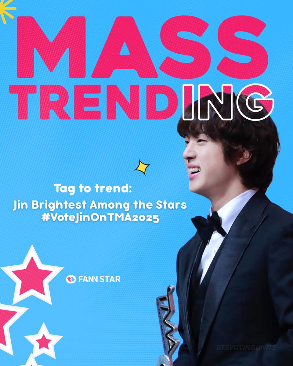 📢 Mass trend — RT &amp; REPLY 🔝 

Jin Brightest Among the Stars
POWERVOTE JIN ON TMA
#VoteJinOnTMA2025