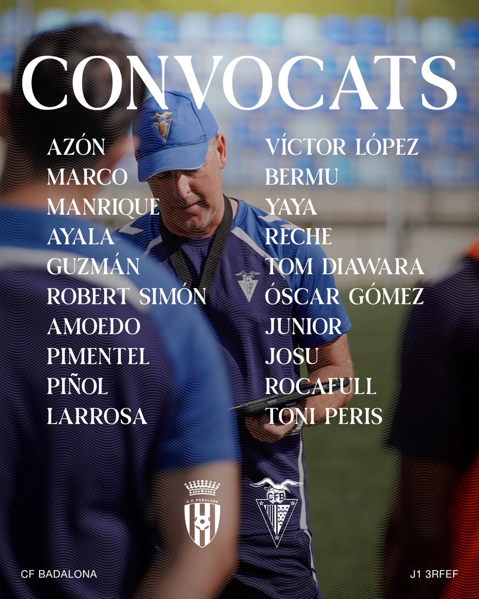 ✅ La primera convocatòria de <a href="/pdolera/">Pedro Dólera</a> pel debut a lliga contra el <a href="/CFPeralada/">CF Peralada</a> 

💙 Som-hi, escapulats!