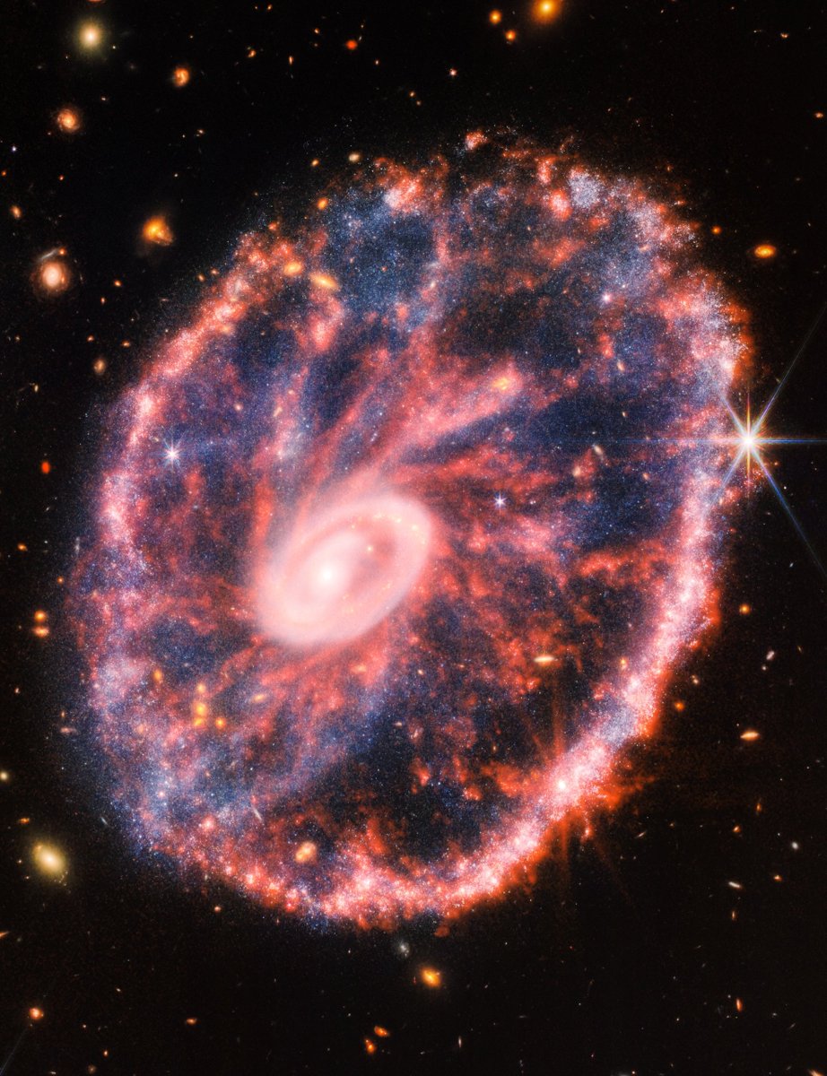 The Cartwheel galaxy, located 500 million light-years away.