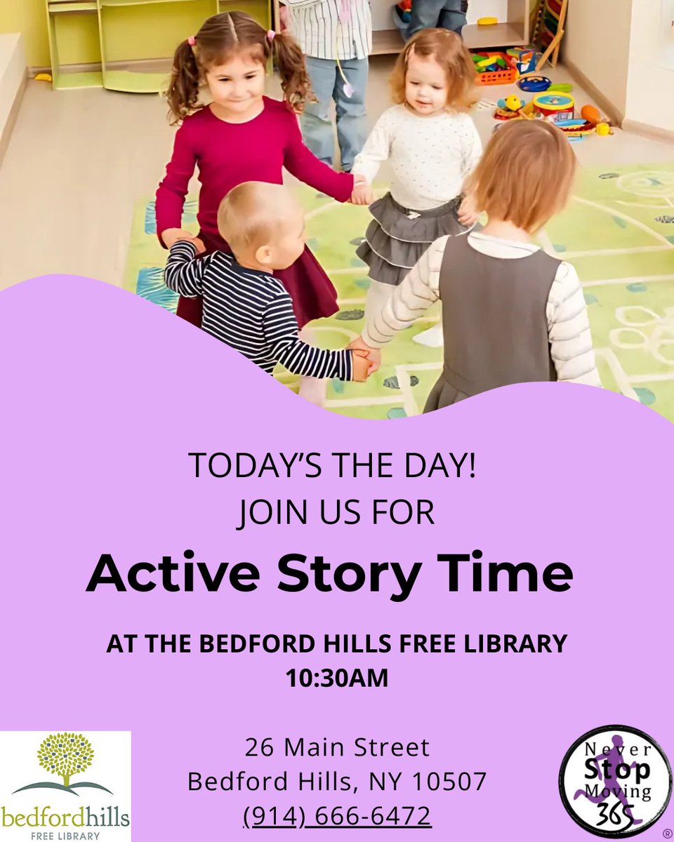Today’s the day! Join us for a movement-based story time that gets kids moving, thinking, and smiling! 

REGISTRATION CLOSES AT 10:30AM! Go now: bedfordhillsfreelibrary.org/event/active-s…