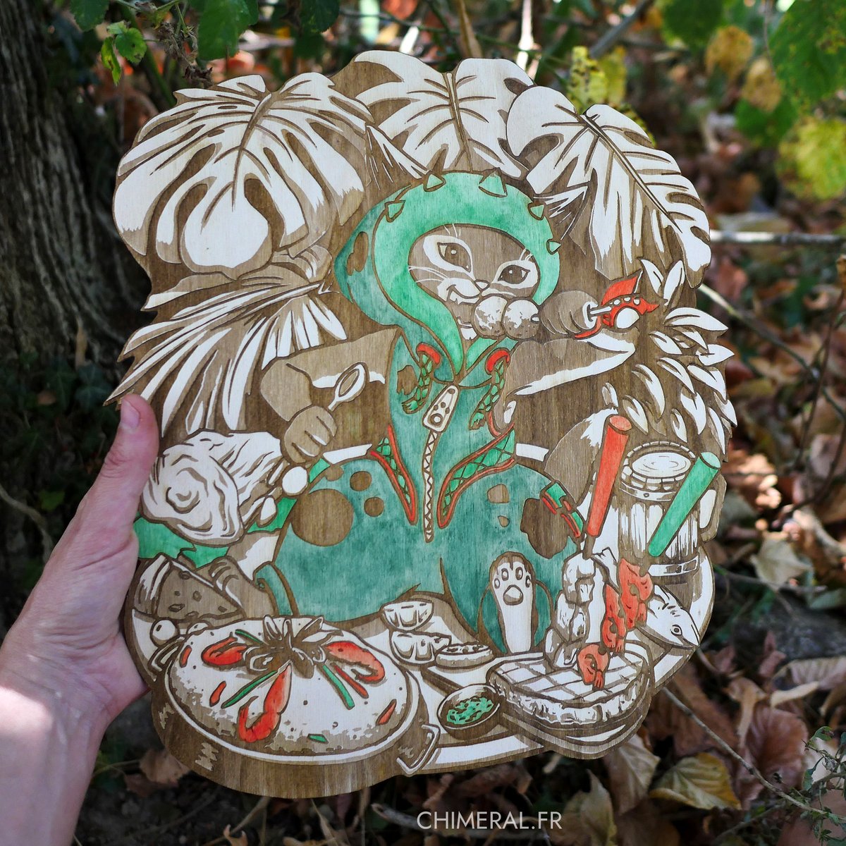 You remember this Chatacabra Palico commission? Here is the final result! Laser engraving + handpainting. 
Thank you Thomas for your trust! I enjoyed working on it ^.^ #MonsterHunter