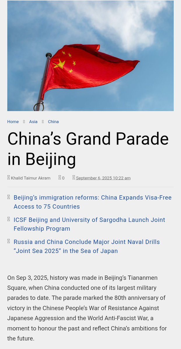 <a href="/EUREFLECT/">EUREFLECT</a> (Media House based in Brussels ) 🇧🇪 Belgium and partner of <a href="/GULFOBSERVER21/">The Gulf Observer</a> has published an analysis titled "China’s Grand Parade in Beijing" written by Mr. Khalid Taimur Akram, ED, PRCCSF. 
To read: 
eureflect.com/chinas-grand-p…