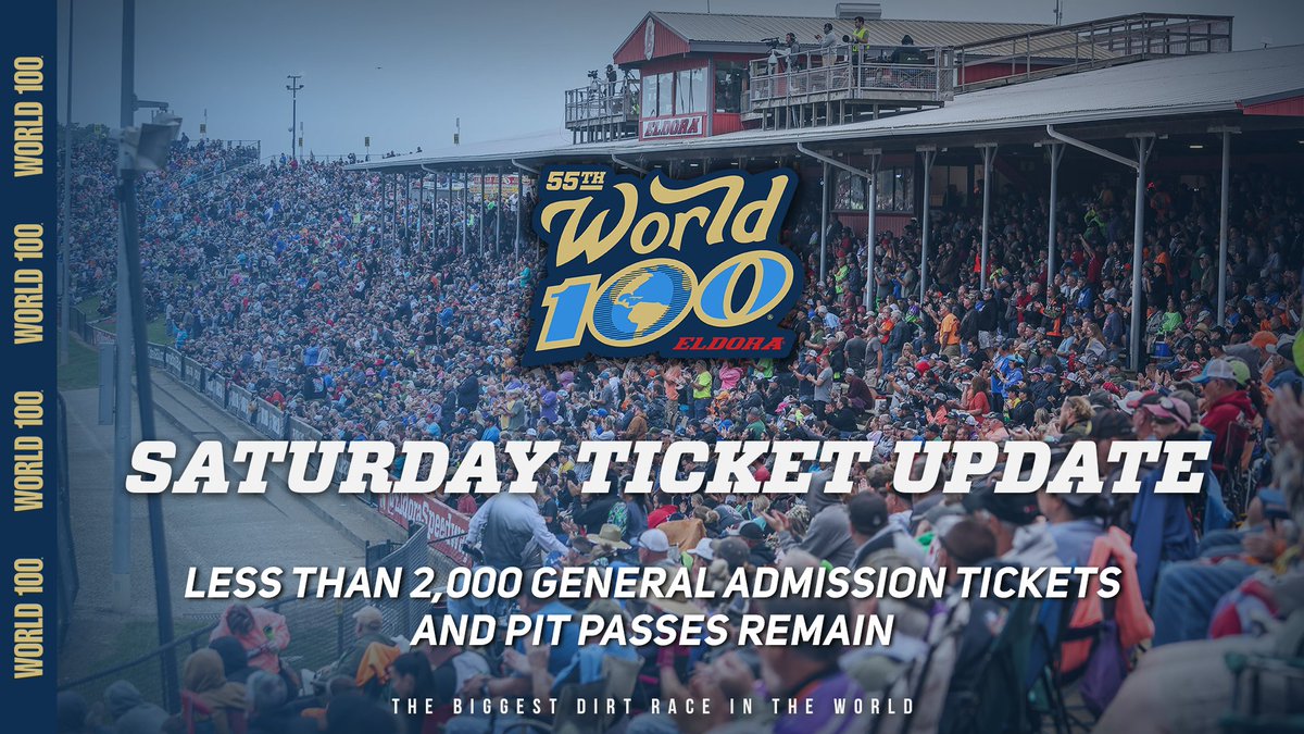 TICKET UPDATE (11 AM)

𝐓𝐡𝐞𝐫𝐞 𝐚𝐫𝐞 𝐟𝐞𝐰𝐞𝐫 𝐭𝐡𝐚𝐧 𝟐,𝟎𝟎𝟎 𝐭𝐨𝐭𝐚𝐥 𝐠𝐞𝐧𝐞𝐫𝐚𝐥 𝐚𝐝𝐦𝐢𝐬𝐬𝐢𝐨𝐧 𝐭𝐢𝐜𝐤𝐞𝐭𝐬 𝐚𝐧𝐝 𝐩𝐢𝐭 𝐩𝐚𝐬𝐬𝐞𝐬 𝐫𝐞𝐦𝐚𝐢𝐧𝐢𝐧𝐠 𝐟𝐨𝐫 𝐭𝐨𝐧𝐢𝐠𝐡𝐭'𝐬 𝟓𝟓𝐭𝐡 𝐖𝐨𝐫𝐥𝐝 𝟏𝟎𝟎 𝐟𝐢𝐧𝐚𝐥𝐞. 𝐄𝐥𝐝𝐨𝐫𝐚 𝐨𝐟𝐟𝐢𝐜𝐢𝐚𝐥𝐬