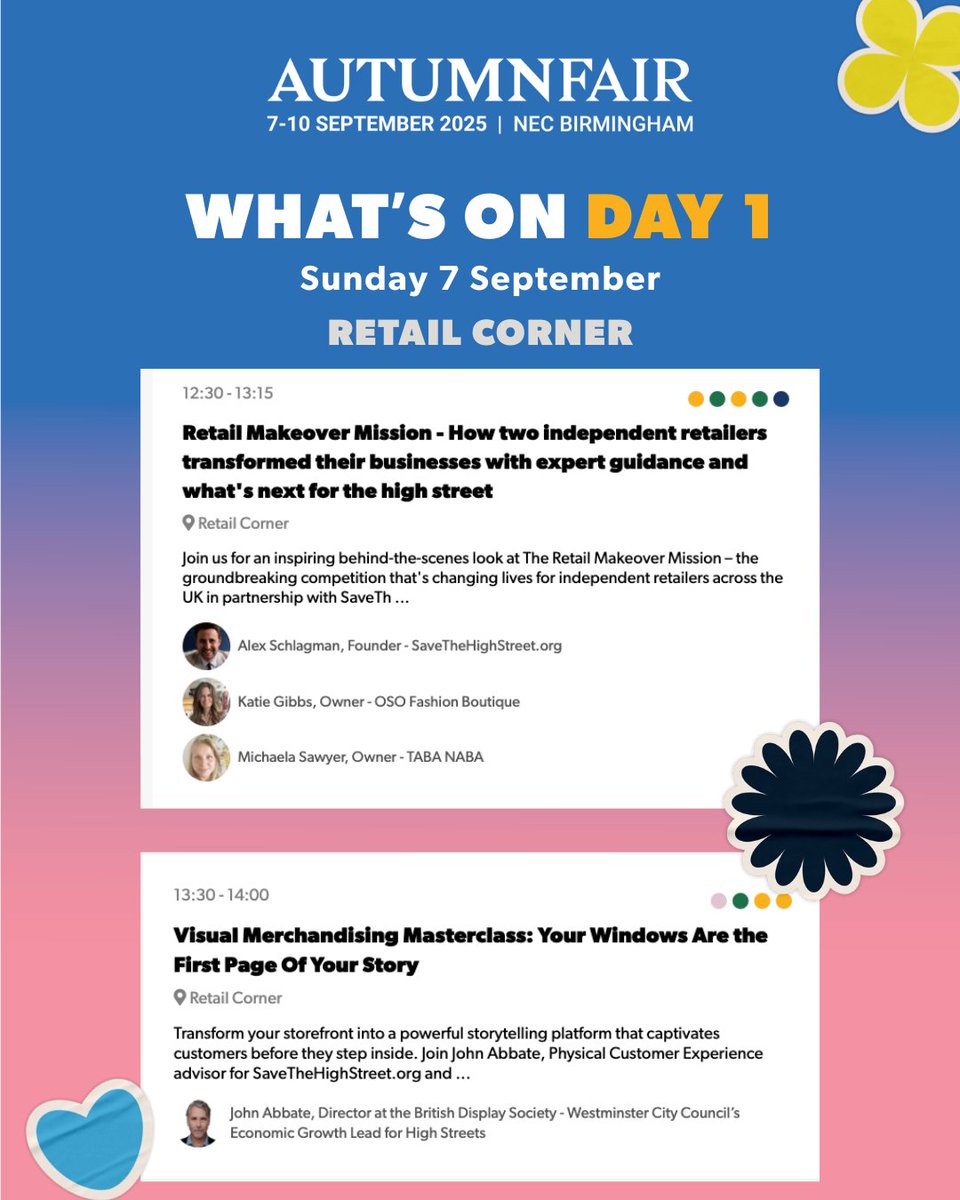 SpringAutFair's tweet image. What's on Day One!
We've got a jam-packed schedule to kick off day one of Autumn Fair tomorrow - these are the sessions you don't want to miss!
📍 Retail Corner
What's on your list?
See the full agenda: eu1.hubs.ly/H0mSHmL0
#AutumnFair #AutumnFair2025