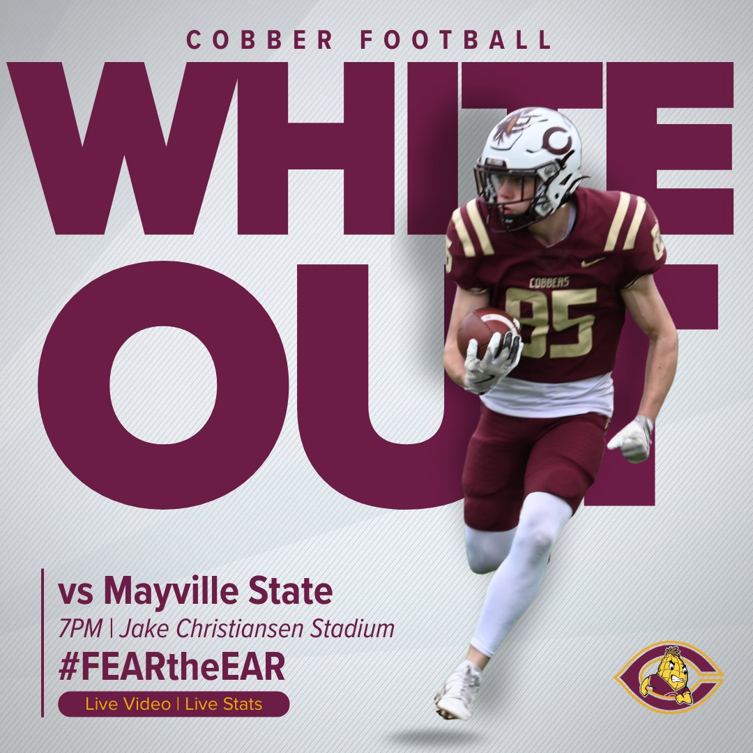 Cobber Athletics (@cobbersid) on Twitter photo ππππ πππβΌοΈ
Cobber Football is BACK for the first-ever night game at Jake! Donβt miss it.
Theme: WHITE OUT βͺβ¬β
π Mayville State
π Jake Christiansen Stadium
β° 7:00 PM
π² Live Stats: statbroadcast.com/events/statbroβ¦
π₯ Watch: miacsportsnetwork.com/concordia/
#RollCobbs #d3fb ππππ πππβΌοΈ
Cobber Football is BACK for the first-ever night game at Jake! Donβt miss it.
Theme: WHITE OUT βͺβ¬β
π Mayville State
π Jake Christiansen Stadium
β° 7:00 PM
π² Live Stats: statbroadcast.com/events/statbroβ¦
π₯ Watch: miacsportsnetwork.com/concordia/
#RollCobbs #d3fb
