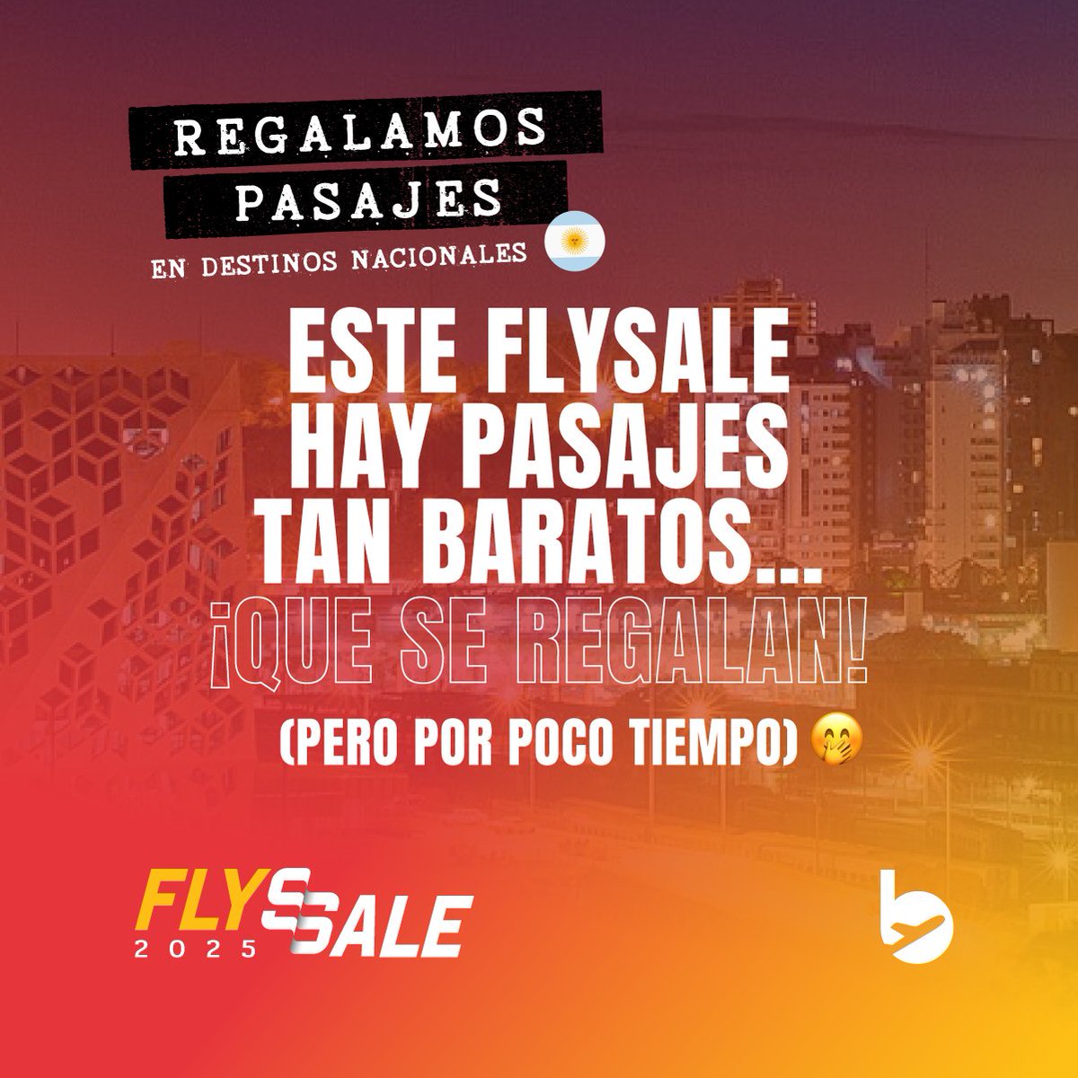 flybondioficial's tweet photo. Estamos REGALANDO pasajes🎁 Sí, leíste bien: gratis, cero, nada.😉
Ingresá acá👉https://t.co/gxeqQZODMc y participá por vuelos GRATIS✈️
#Flybondi #LaLibertadDeVolar #FlySale https://t.co/qedKQiH6C1