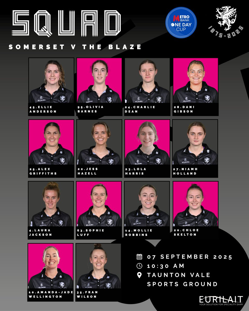 Our 14-player squad to take on The Blaze at Taunton Vale Sports Club tomorrow 👊

Preview here 🔗 somer.st/bzjA

#SOMvLAN
#WeAreSomerset