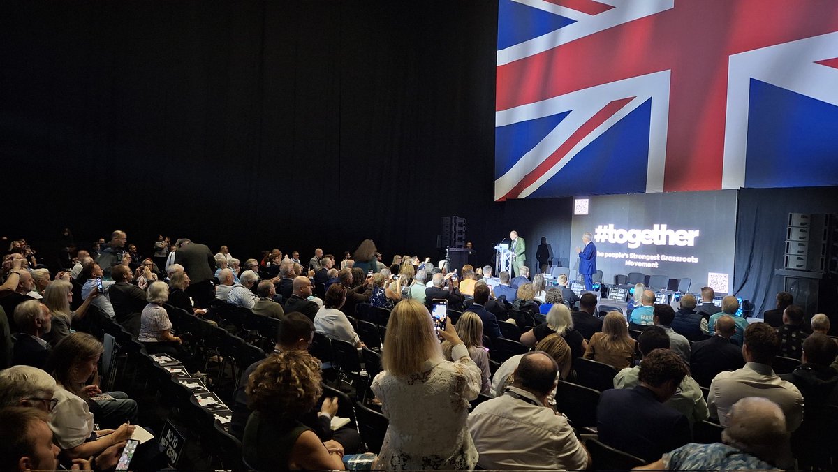 Intriguing – compare and contrast the turnouts for Jacob Rees Mogg (left) and Nigel Farage (right) at Reform conference