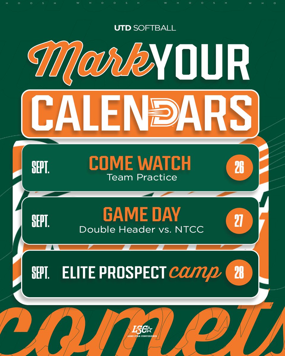 Mark your calendars for these special dates we have coming up for September📲☄️ #UTDSoftball

You can save this post by adding it to your Bookmarks too! #CometSports 

New Year, New Mark 📝💪@lscconf #LSCConference