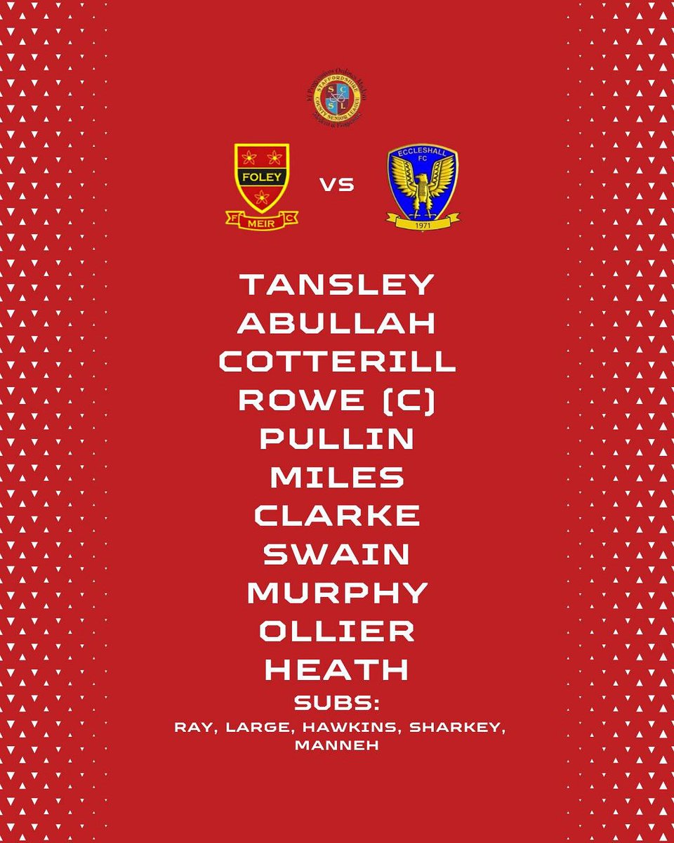 Today’s starting line up for our SCSL side as they take on Eccleshall Reserves at The Trentham Foods Stadium.