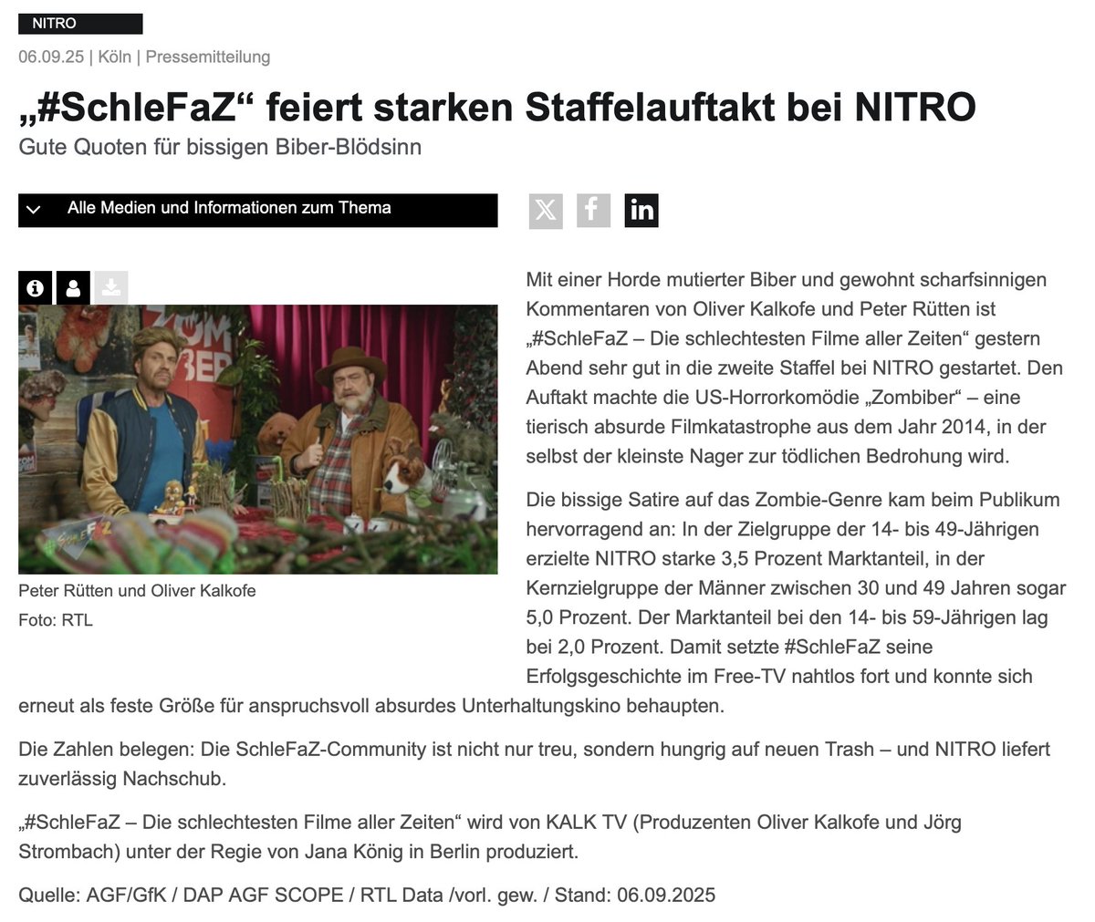 Yessss!!!
Danke an alle, die beim #SchleFaZ Staffelstart <a href="/nitro/">NITRO</a> dabei waren! 
Ihr habt's mal wieder gerockt! 
Und nächsten Freitag gehts weiter mit der Fahrt im MALIBU EXPRESS - whoohooooo! 
#SchleFaZbeiNitro 
Und auf <a href="/RTLplus/">RTL+</a> gibts alles zum Streamen 
Plus die neue Doku-Reihe