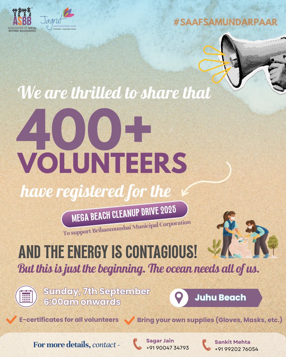 The idols may leave… but the impact we create will stay!
400+ changemakers have already pledged for cleaner shores — now it’s your chance to join in!

📍 Juhu Beach
🗓️ 7th Sept 2025 | 6:00 AM onwards
👉 Register here: forms.gle/DF6AAerVgHzEd8…