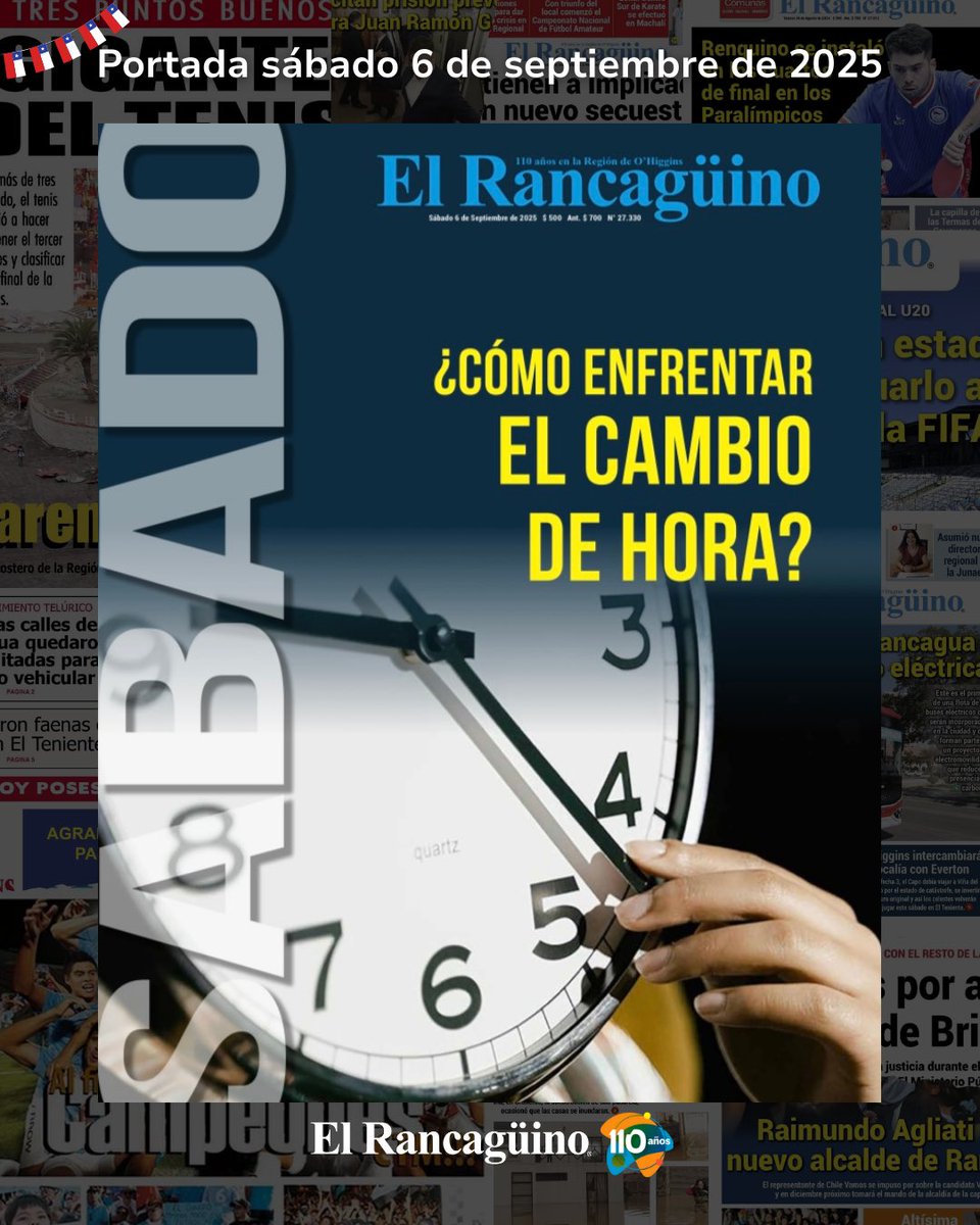 🔸 Compartimos la portada de Diario El Rancagüino para este sábado 6 de septiembre, edición número 27.330

📌 Para más detalles, accede a elrancaguino.cl/diario-digital/

📰 El Rancagüino, 110 años contando nuestra historia y construyendo futuro.