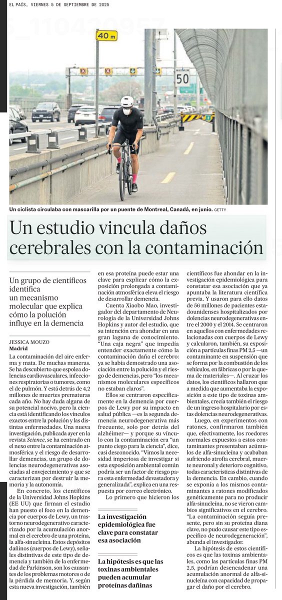 Demencia, Parkinson, pérdida de memoria  y contaminación del aire 
Nuevo estudio amplía evidencias que  “la contaminación del aire enferma y mata. De muchas maneras
“las toxinas ambientales, como las partículas finas PM 2,5, podrían desencadenar una acumulación anormal de