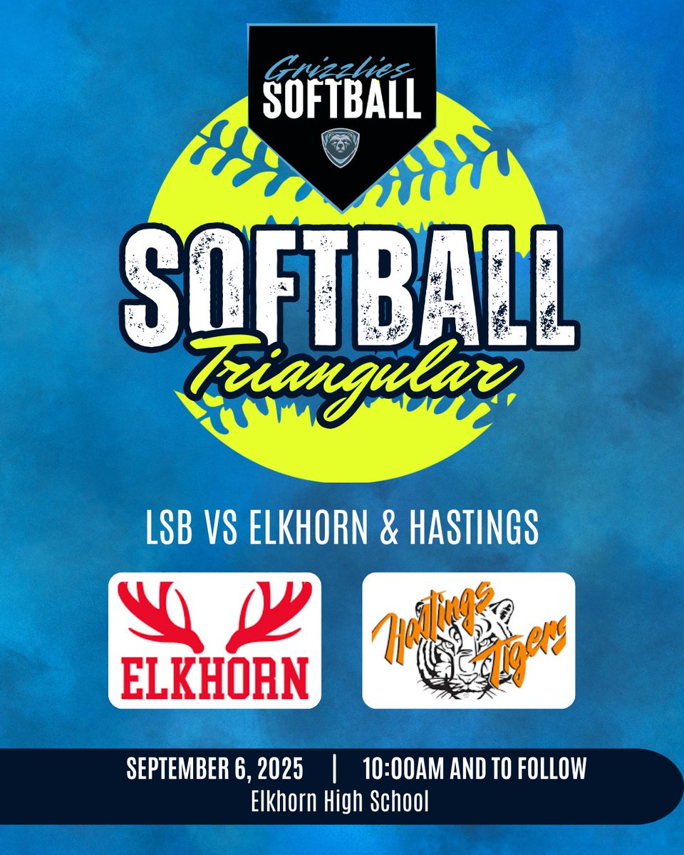 It's GAME DAY! Today the Varsity Grizzlies will take on Elkhorn and Hastings in a triangular at Elkhorn High School. First game starts at 10am! Follow along on GameChanger! #GoGrizzGo