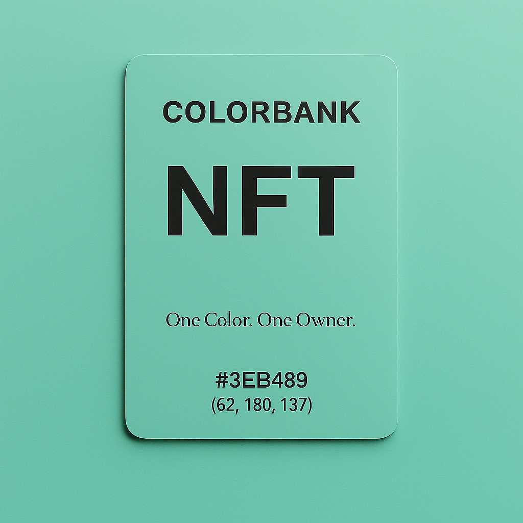 ColorbankClub's tweet photo. COLORBANK NFT — AQUA GREEN
HEX: #3EB489 | RGB: (62, 180, 137)

The color of balance &amp; renewal.
One Color. One Owner.

👉 https://t.co/Z45mEbtj14
#NFT #ColorBank #CryptoArt https://t.co/bgKBiba30M