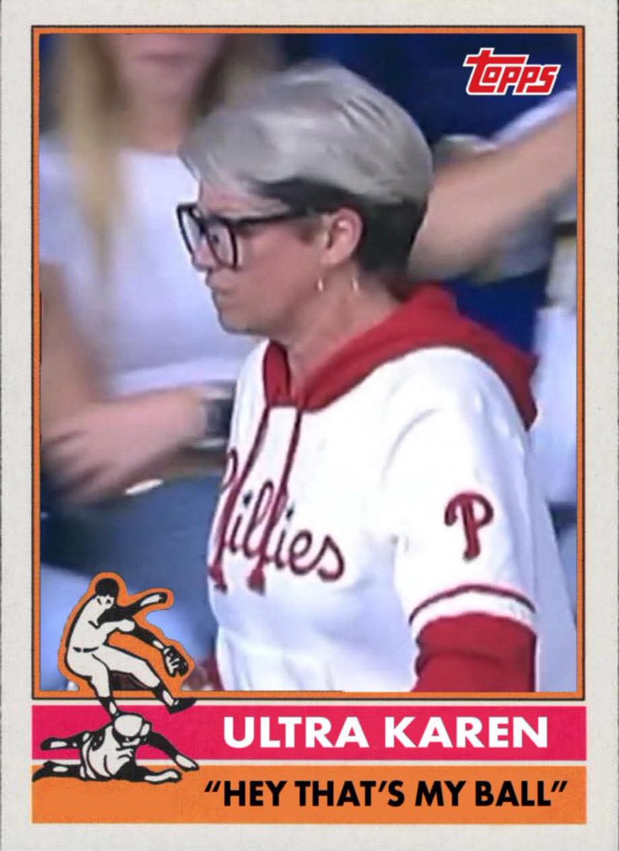 _FloridaPatriot's tweet image. The #PhilliesKaren baseball card. 👩⚾️✌️
