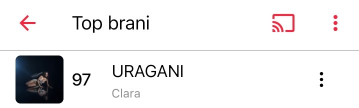 ClaraNewsIT's tweet photo. 📉 | "Uragani" entra in top 100 alla #97 (+16) nella classifica dei brani più ascoltati su #AppleMusic!🔥🌪️

#CLARA #Uragani https://t.co/jeRzjy5wjq