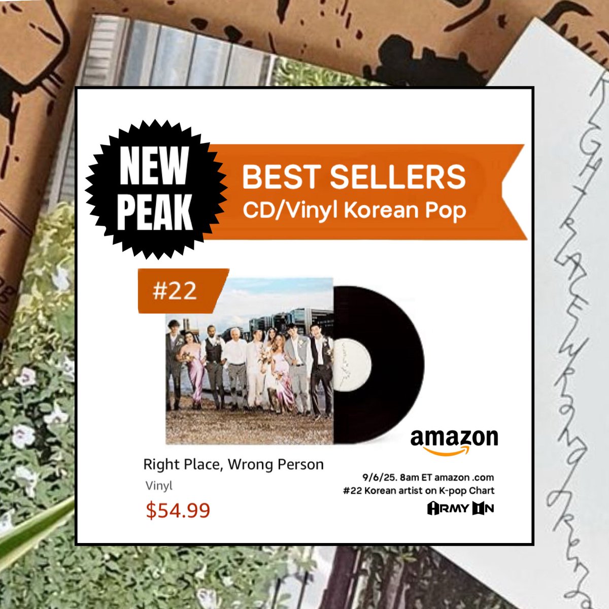 📢 #RightPlaceWrongPerson #RM vinyl has reached a new peak on US Amazon’s Best Sellers: #22 on CD/Vinyl Korean Pop Chart!*

Have you bought yet?

📦🛒: amazon.com/Right-Place-Wr…

(Use Amazon Prime shipping to insure your vinyl ships by Mon 9/8 ET to count for BB tracking wk.)