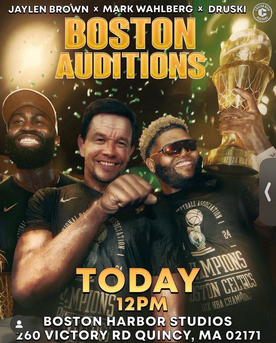 .<a href="/druski/">DRUSKI</a> x <a href="/markwahlberg/">Mark Wahlberg</a> x <a href="/FCHWPO/">Jaylen Brown</a> in Quincy today at Noon! Who’s going? Cant wait to see the footage 😂