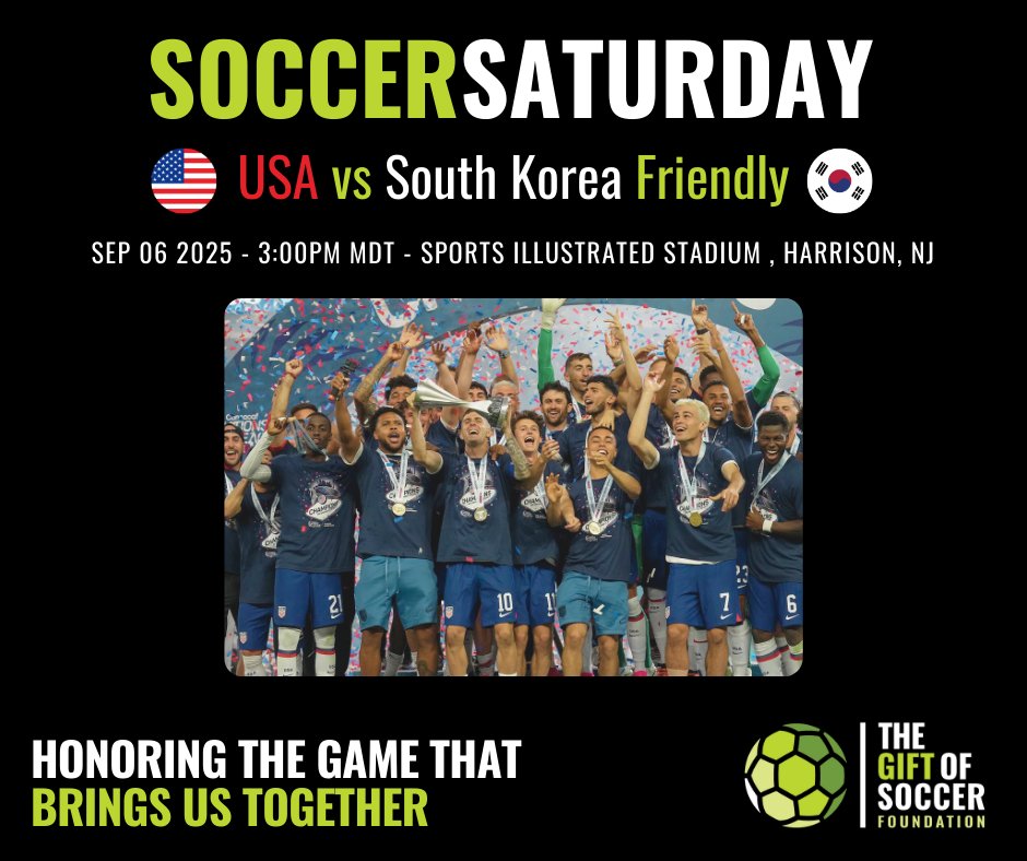 SOCCER SATURDAY 🇺🇸 vs 🇰🇷
Celebrate the beautiful game by giving it forward—donate your gently used gear and help a child play. 💚⚽
Give/volunteer: thegiftofsoccer.org/our-partners/