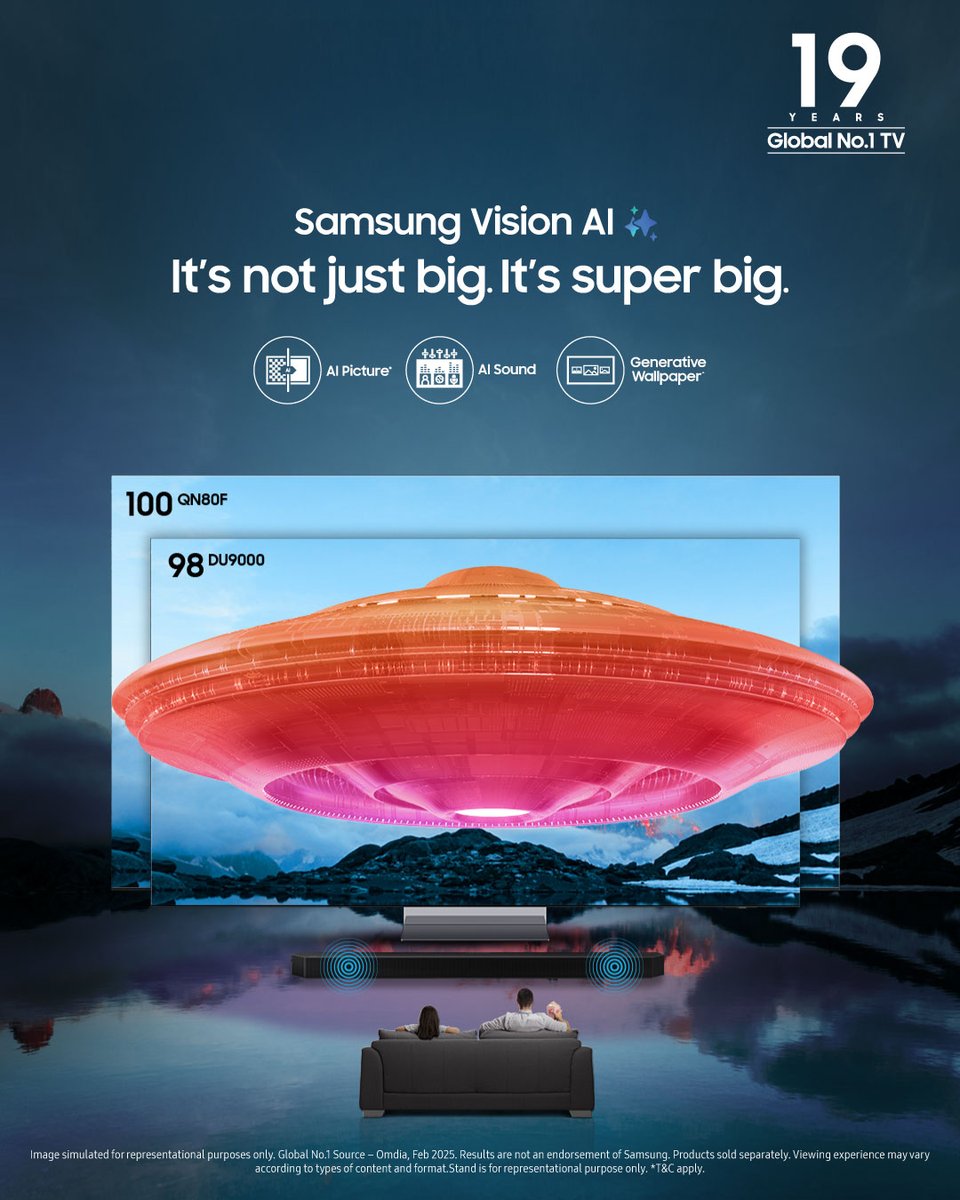 The super big SamsungVisionAI screen is here to make your TV viewing experience bigger. Bring home today, and experience teleported right in the heart of every scene level immersive viewing https t.co s0nIq1Vg0o The super big SamsungVisionAI screen is here to make your TV viewing experience bigger