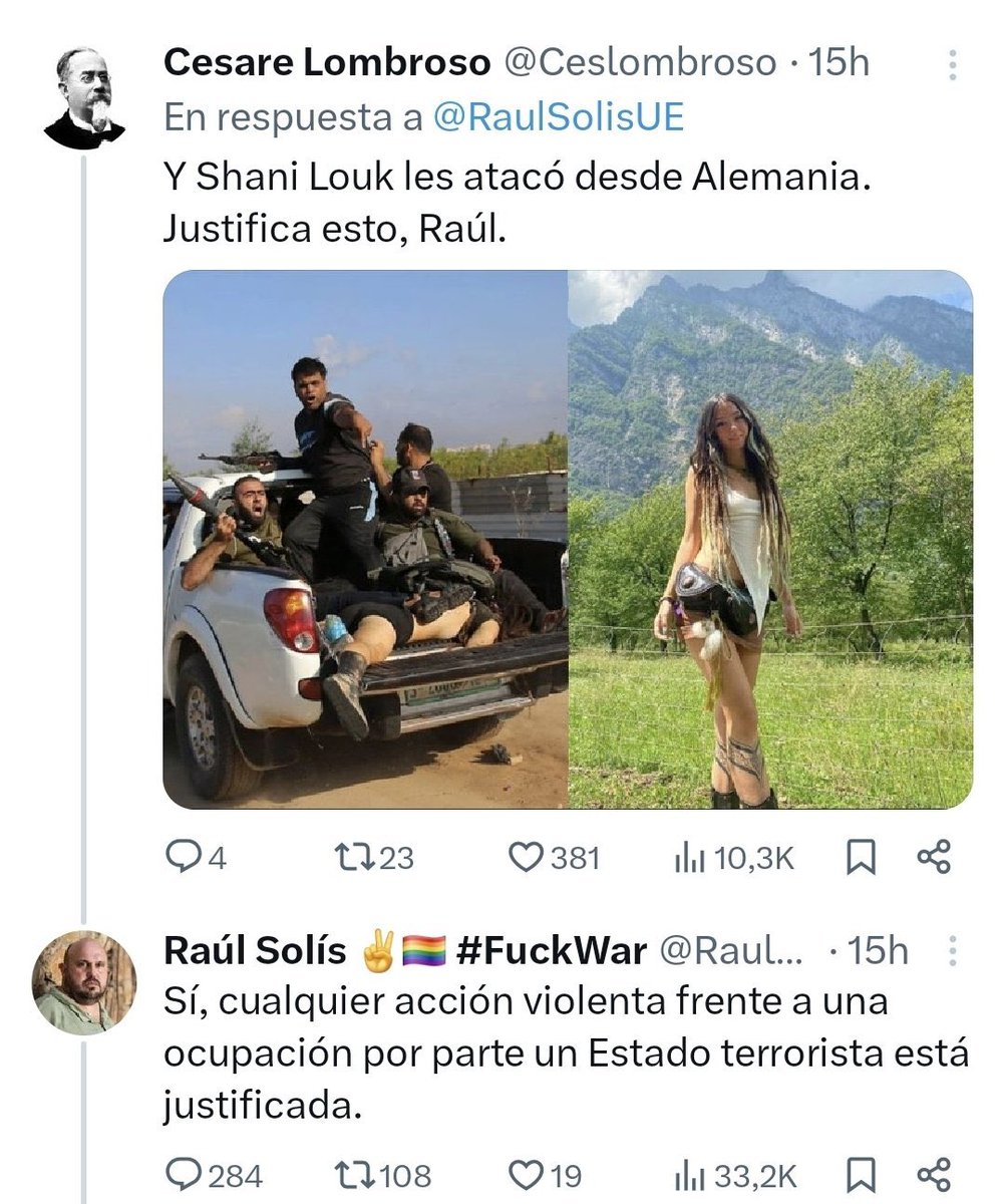 🇪🇸🇵🇸🇮🇱 | El Propagandista de Podemos, Raúl Solís, celebra el asesinato de una joven alemana a manos de Hamás durante los ataques del 7 de octubre: 

«Cualquier acción violenta frente a una ocupación por un estado terrorista está justificada».