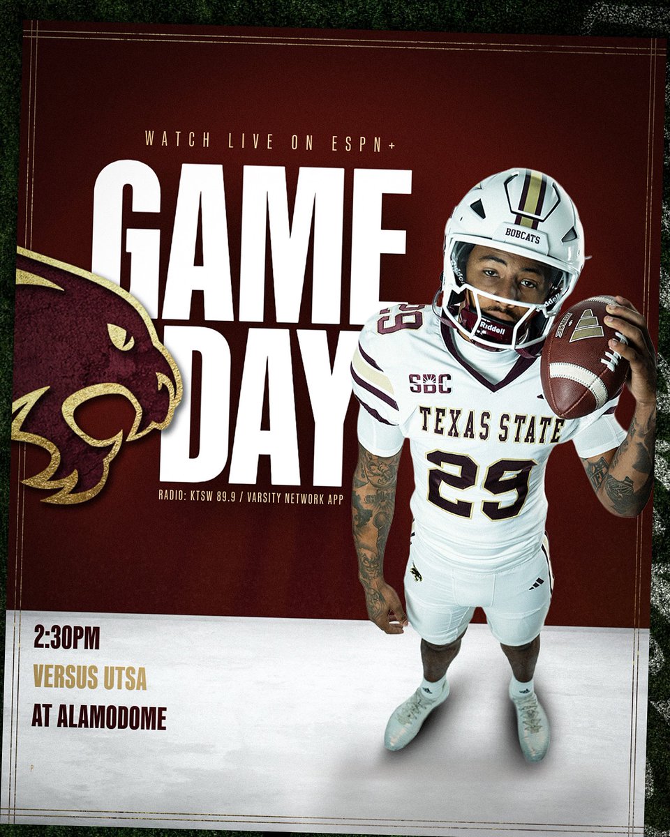 The I-35 Showdown starts NOW. 

🆚 UTSA
🏟️ Alamodome
⏰ 2:30PM
📺 ESPN+
📻 KTSW 89.9 / Varsity Network App

#EatEmUp