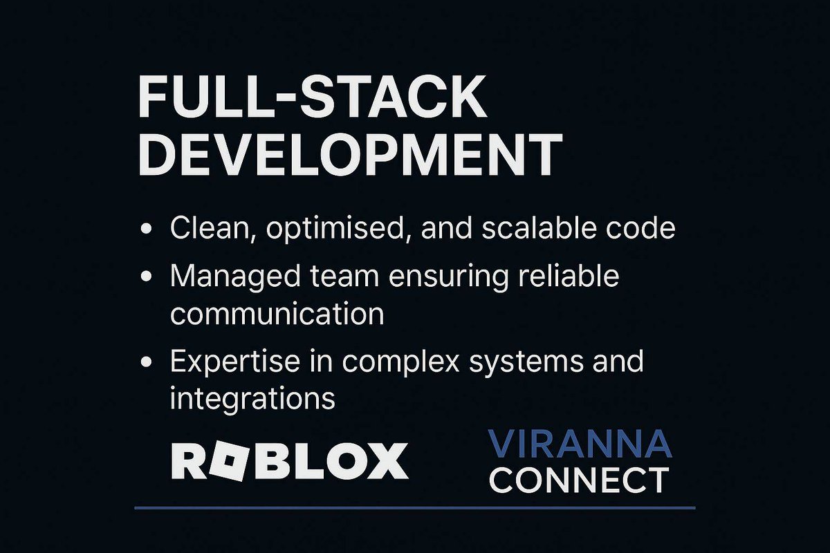 virannaconnect's tweet image. ⚡ Viranna Connect Fullstack Devs: clean systems, smooth datastores, and reliable code that scales.
📂 Portfolio: virannaconnect.my.canva.site/#portfolio
📩 DM to hire us!
#RobloxDev #RobloxScripter #HireRobloxDevs #GameDevelopment
