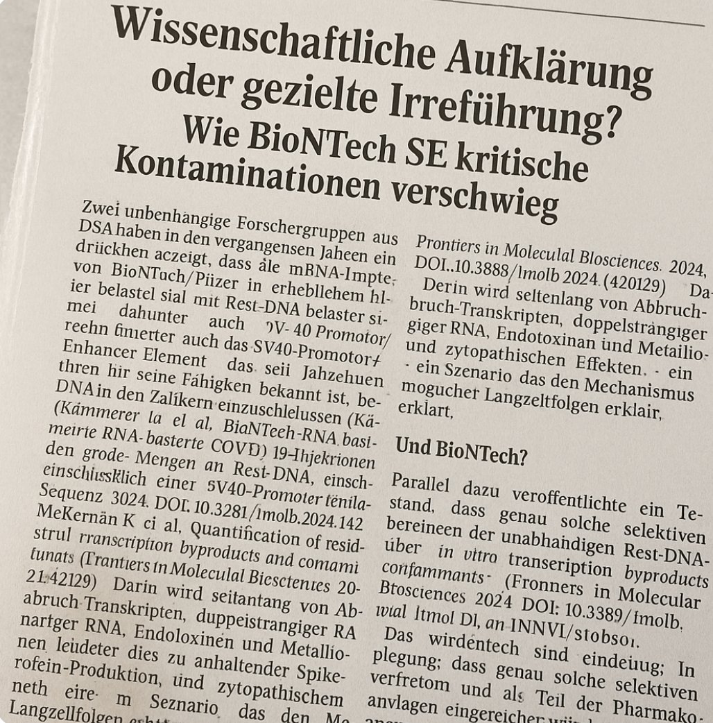 Wissenschaftliche Aufklärung oder gezielte Irreführung?
Wie BioNTech SE kritische Kontaminationen verschwieg in Reflektion zum vorausgehenden Verhalten

Zwei unabhängige Forschergruppen aus Deutschland und den USA haben in den vergangenen Jahren eindrücklich gezeigt, dass die