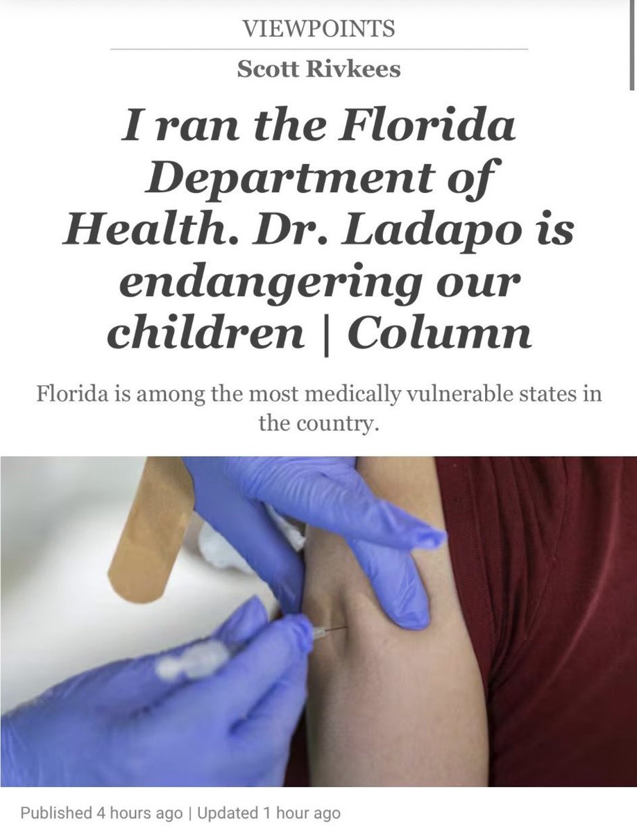 DeSantis’s First Surgeon General, pediatrician Dr. Rivkees has entered the discussion.

He says the Governor’s proposed elimination of school immunization laws puts children at risk.👇🏼