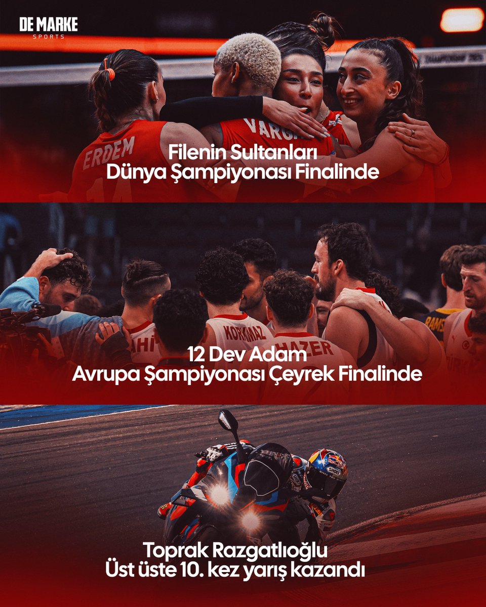 Türk sporunun gurur günü 🇹🇷

🧿 Filenin Sultanları
🧿 12 Dev Adam
🧿 Toprak Razgatlıoğlu