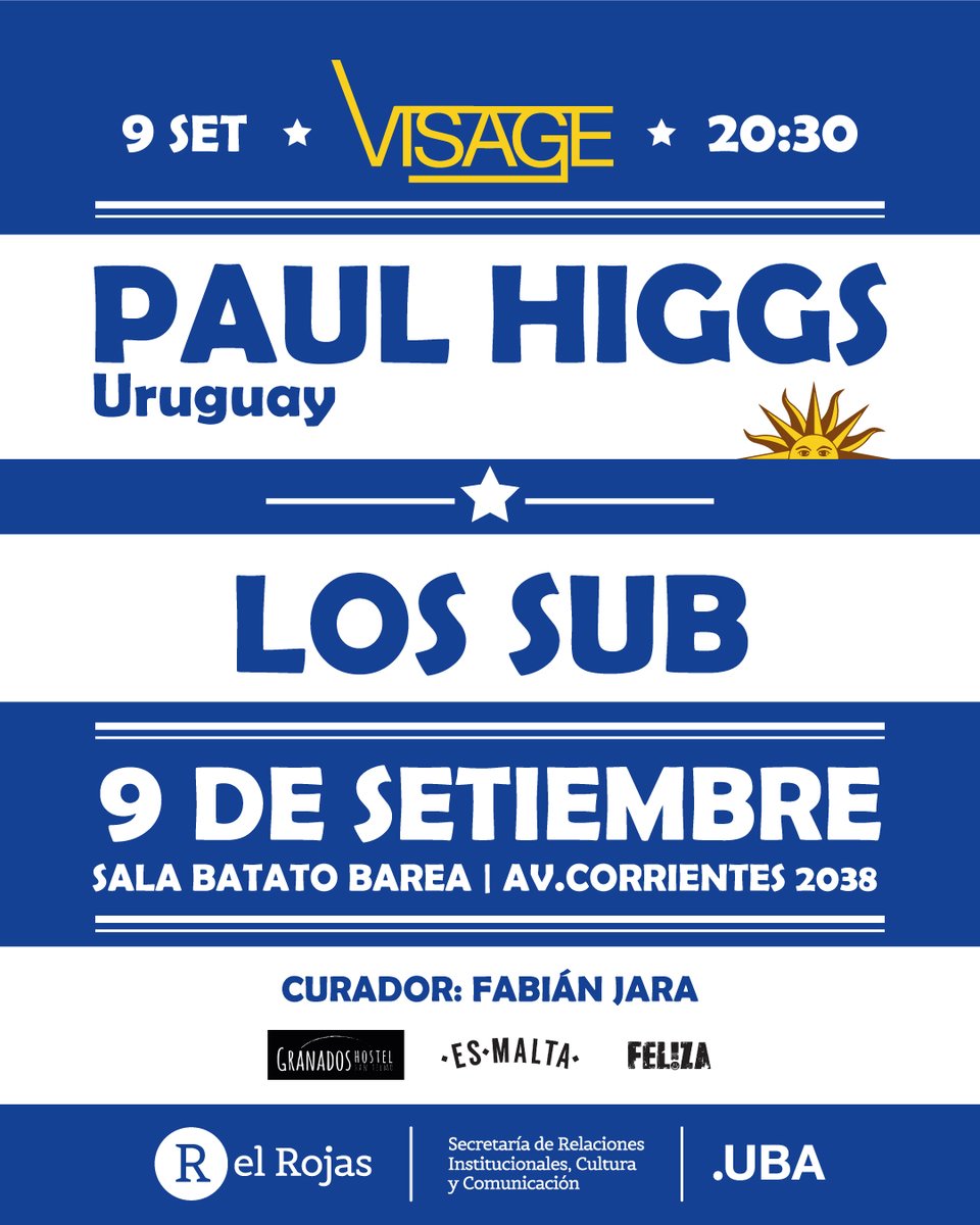 🎶 ¡Se vienen en el @ciclovisage! 
🎸 PAUL HIGGS (URU) / 🎸 LOS SUB (ARG)
⚡ Curador: <a href="/fabianjaraokei/">#FabianJaraDj 💚</a> 
📌 Martes 9 de septiembre ⌚ 20.30 h
🌎 Sala Batato Barea - Av. Corrientes 2038

⚠️ Las localidades se adquieren en boletería desde dos horas antes y solo en efectivo.