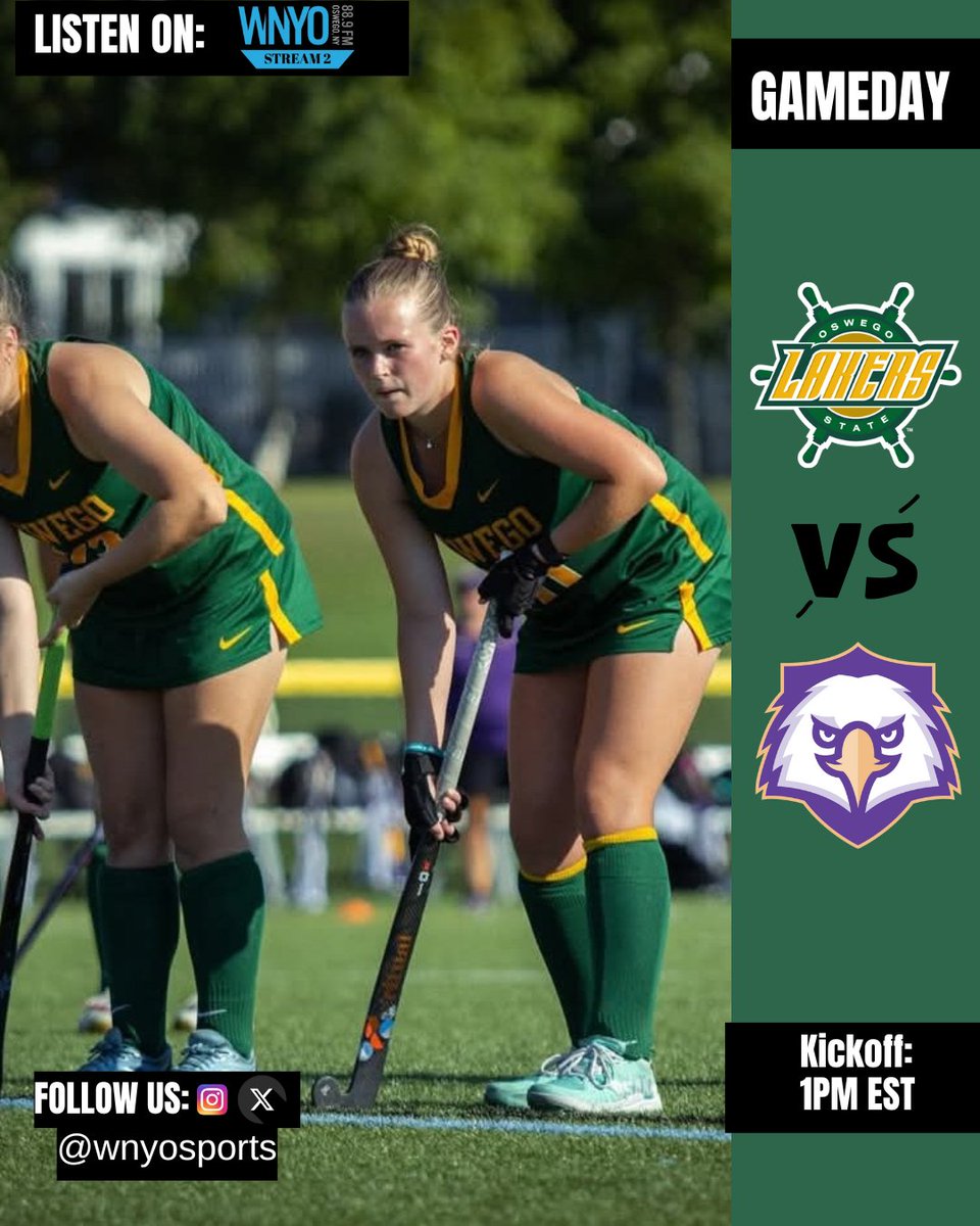 🚨 GAMEDAY🚨: Oswego field hockey VS Nazareth University 
.
.
.
⏰:1pm EST 
.
.
.
📌: Laker Turf 
.
.
.
📻: WNYO stream 2 
.
.
.
.
.
.
.
.
.
.
.
#gameday #sports #college #collegesports #oswego #oswegofieldhockey #sunyoswego #lakers #fieldhockey #golakers #889wnyo