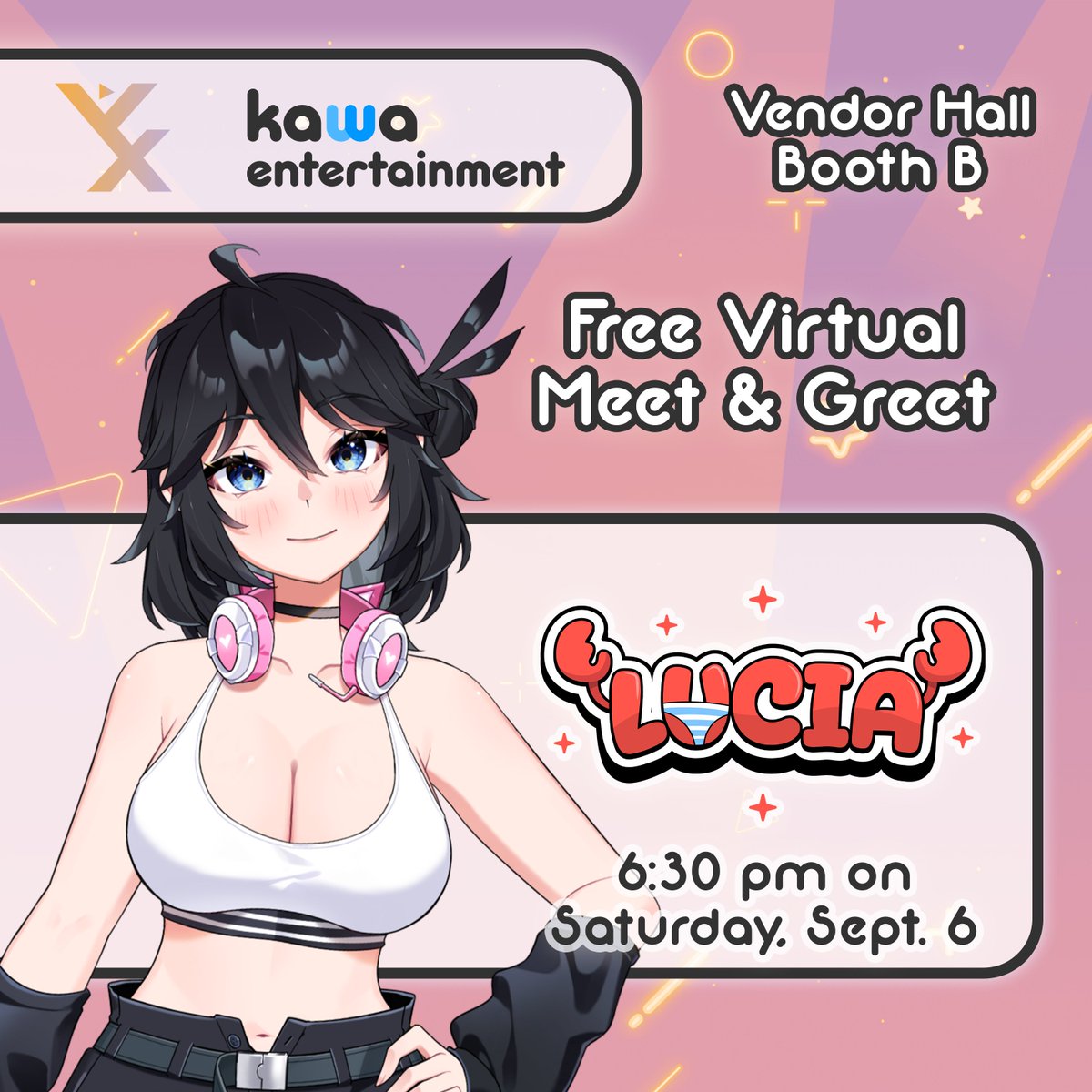 luciacrabs's tweet image. 💛 MEET AND GREET 💛

come hang out with your favorite unemployed VTuber today, at VEXPO 2025!

6:30PM British Time / 1:30PM EST / 12:30PM CST

thank you kawa for hosting me. 🙏🏻