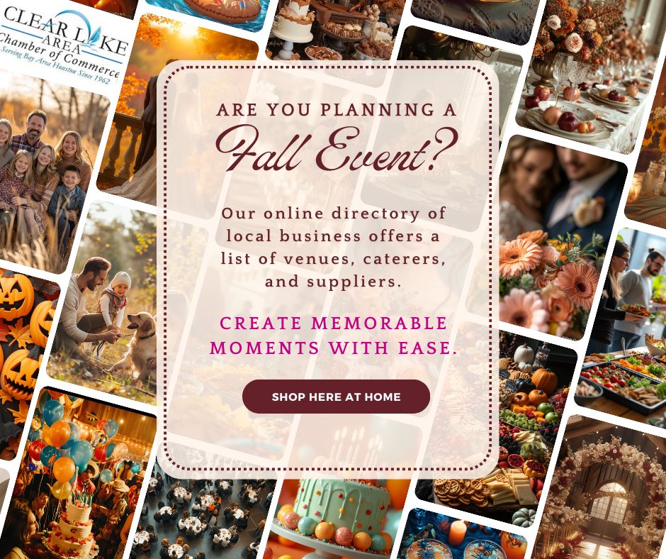 Planning a Fall Event? 🎃From weddings and family gatherings to holiday parties and community events, we’ve got you covered! 🥂Our online directory makes it easy to find trusted local venues, caterers, and suppliers right here at home.🔗 members.clearlakearea.com/directory