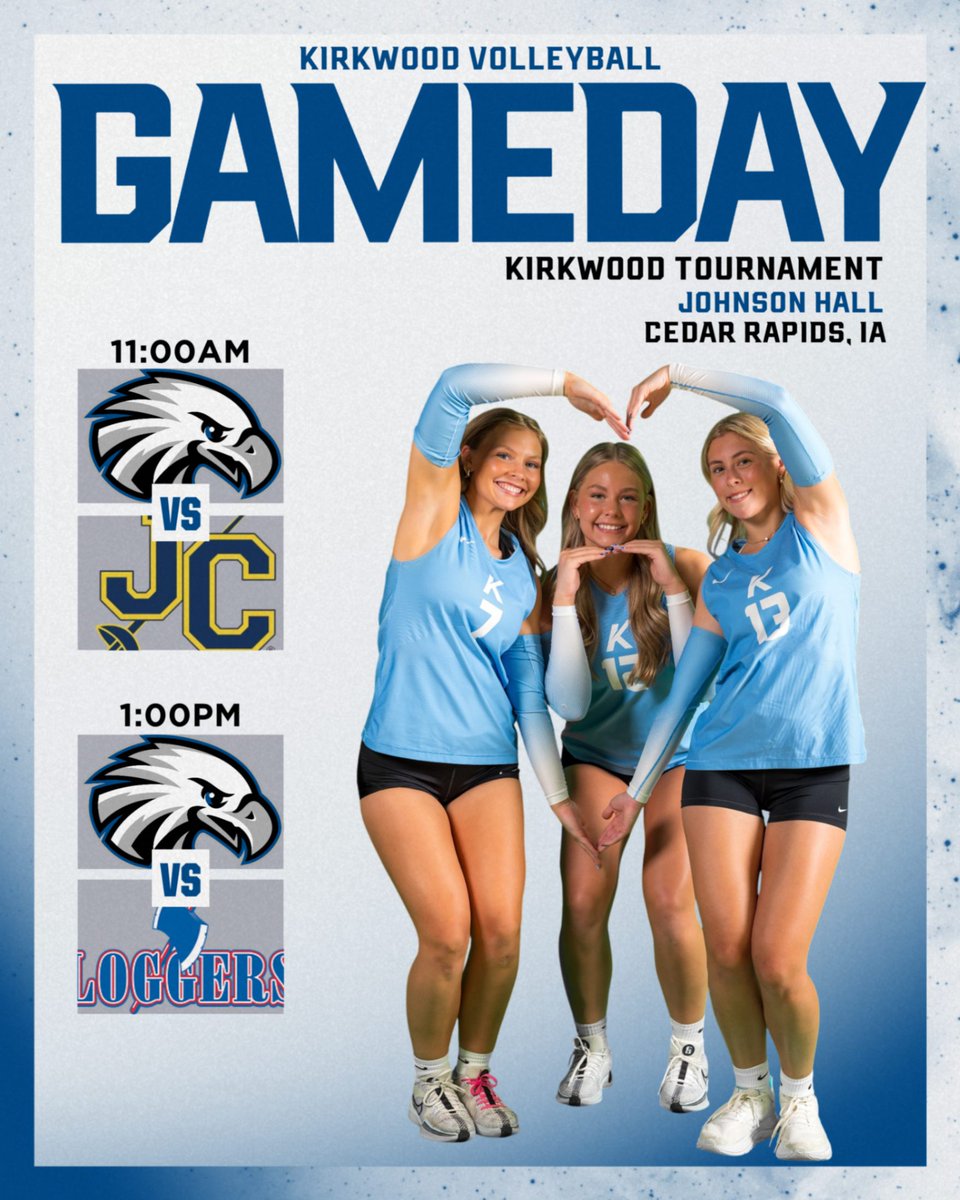 Kirkwood Eagles (@kirkwoodeagles) on Twitter photo VOLLEYBALL
🆚 #5 Johnson County Community College
🕚 11:00AM
🆚 Lincoln Land Community College
🕚 1:00PM
📍 Johnson Hall | Cedar Rapids, IA
🔗kirkwoodeagles.com/live
#GoEagles🦅🏐 |
<a href="/KCC_VB/">Kirkwood Volleyball</a> VOLLEYBALL
🆚 #5 Johnson County Community College
🕚 11:00AM
🆚 Lincoln Land Community College
🕚 1:00PM
📍 Johnson Hall | Cedar Rapids, IA
🔗kirkwoodeagles.com/live
#GoEagles🦅🏐 |
<a href="/KCC_VB/">Kirkwood Volleyball</a>
