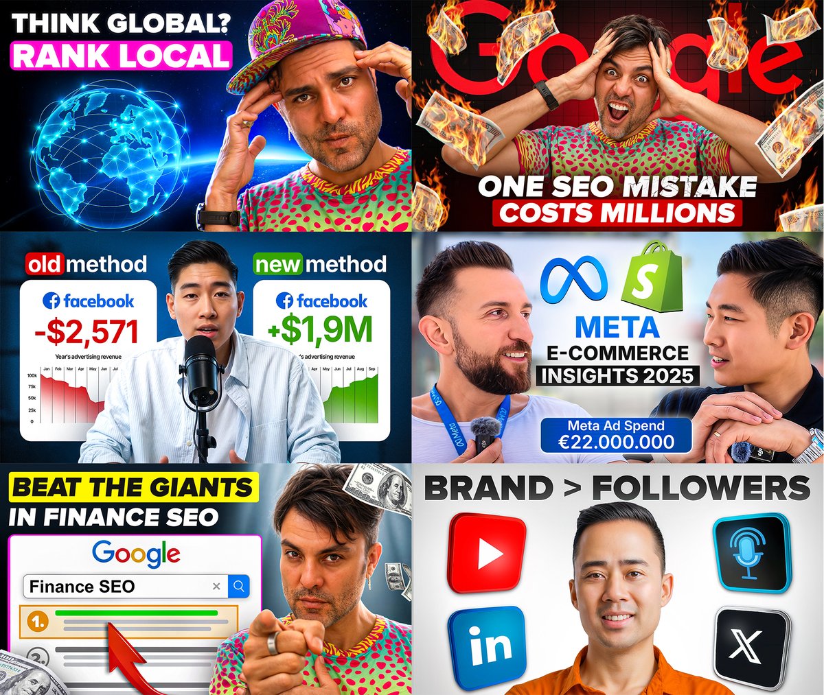 Some of my recent thumbnail designs — focused on SEO, marketing, and growing your business. 📈💵

🚀 If you’re a creator and want thumbnails that actually drive clicks — DM me.