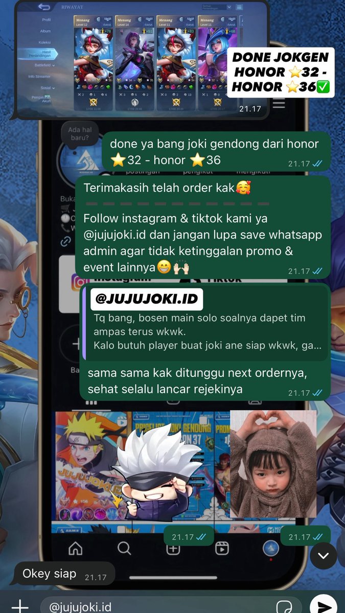 jujujoki_id's tweet photo. testi jokgen:

• Done jokgen glory ⭐️55 - glory ⭐️60✅
• Done jokgen 2⭐️ immortal✅
• Done jokgen honor ⭐️32 - honor ⭐️36✅
• Done jokgen 10⭐️ honor✅

📌yuk yg pengen ngejar rank akhir seasonnya langsung ke https://t.co/RUdI2j1v8N

#zonauang #testijujujoki #jokgen #jokimlbb https://t.co/tgSIJQgjXb